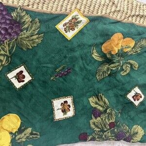 VTG Zanghellini Silk Scarf Green Ornate Fruit Brown Border 36x35 Korea NWT